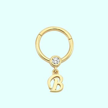 Sembol Gold -B- Harf 14 Ayar Altın Halka Piercing