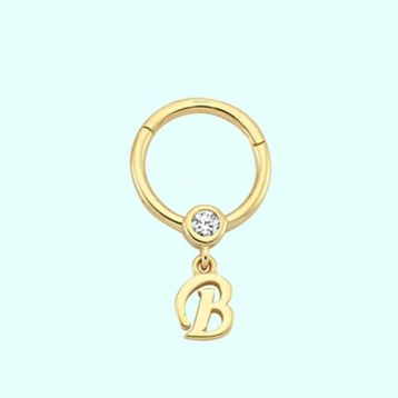 Sembol Gold -B- Harf 14 Ayar Altın Halka Piercing