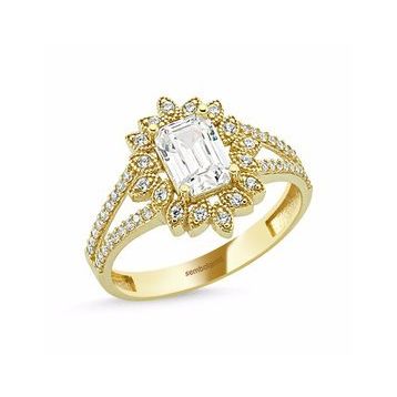 Sembol Gold Çiçek Tasarım 0,50 Karat Baget Yüzük Altın