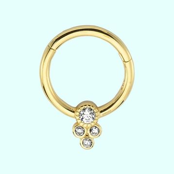Sembol Gold Dört Taş Tohum 14 Ayar Altın Halka Piercing