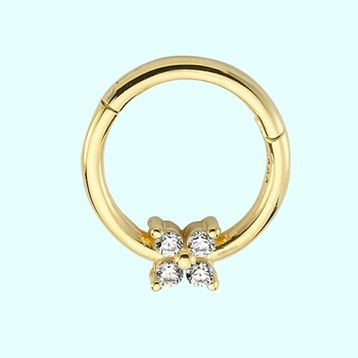 Sembol Gold Dört Taş Tohum 14 Ayar Altın Halka Piercing