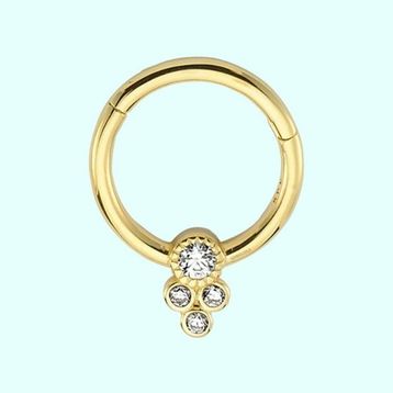 Sembol Gold Dört Taş Tohum 14 Ayar Altın Halka Piercing