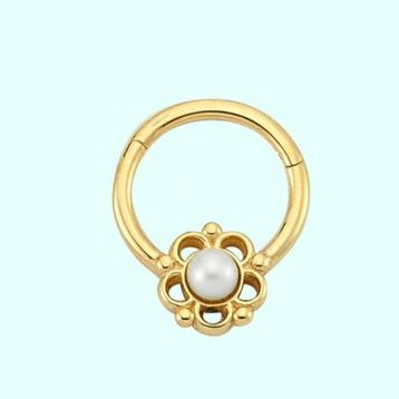 Sembol Gold İnci Form 14 Ayar Altın Halka Piercing