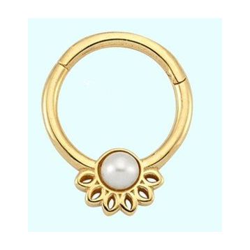 Sembol Gold İnci Form 14 Ayar Altın Halka Piercing