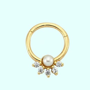 Sembol Gold İnci Form 14 Ayar Altın Halka Piercing