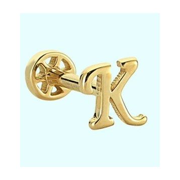 Sembol Gold -K- Harf 14 Ayar Tragus Altın Piercing