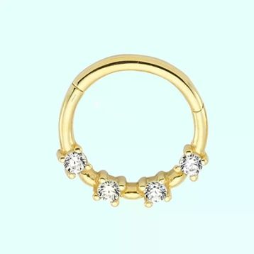 Sembol Gold Taşlı 14 Ayar Altın Halka Piercing