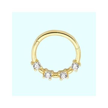 Sembol Gold Taşlı 14 Ayar Altın Halka Piercing