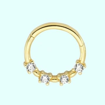 Sembol Gold Taşlı 14 Ayar Altın Halka Piercing