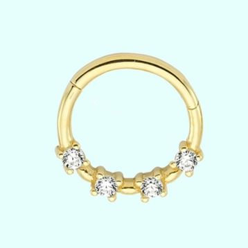 Sembol Gold Taşlı 14 Ayar Altın Halka Piercing