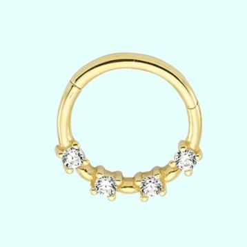 Sembol Gold Taşlı 14 Ayar Altın Halka Piercing