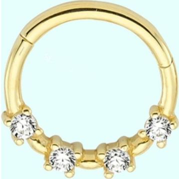 Sembol Gold Taşlı 14 Ayar Altın Halka Piercing