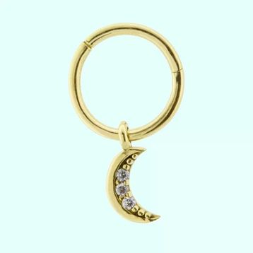 Sembol Gold Taşlı Ay 14 Ayar Altın Halka Piercing