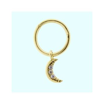 Sembol Gold Taşlı Ay 14 Ayar Altın Halka Piercing