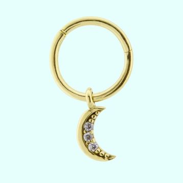 Sembol Gold Taşlı Ay 14 Ayar Altın Halka Piercing