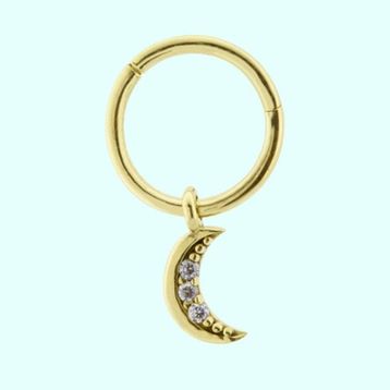 Sembol Gold Taşlı Ay 14 Ayar Altın Halka Piercing