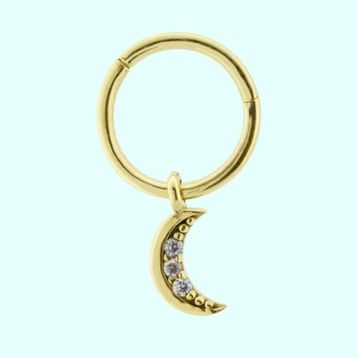 Sembol Gold Taşlı Ay 14 Ayar Altın Halka Piercing