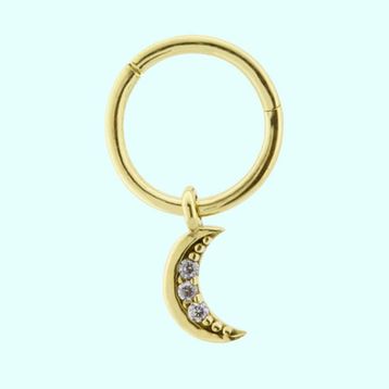 Sembol Gold Taşlı Ay 14 Ayar Altın Halka Piercing