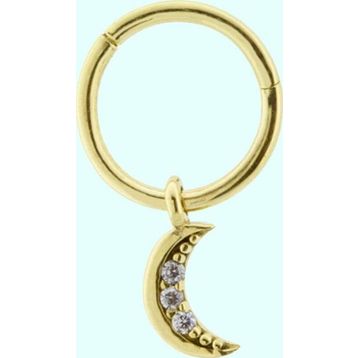 Sembol Gold Taşlı Ay 14 Ayar Altın Halka Piercing