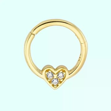 Sembol Gold Üç Taş Kalp 14 Ayar Altın Halka Piercing