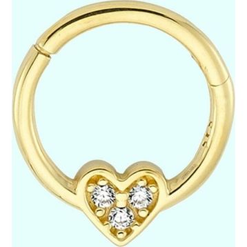 Sembol Gold Üç Taş Kalp 14 Ayar Altın Halka Piercing