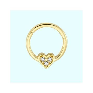 Sembol Gold Üç Taş Kalp 14 Ayar Altın Halka Piercing