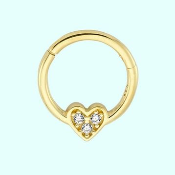 Sembol Gold Üç Taş Kalp 14 Ayar Altın Halka Piercing
