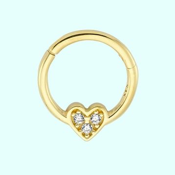 Sembol Gold Üç Taş Kalp 14 Ayar Altın Halka Piercing