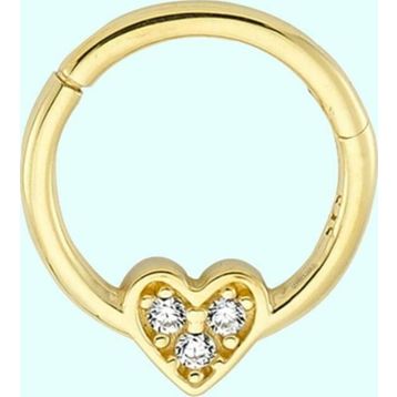 Sembol Gold Üç Taş Kalp 14 Ayar Altın Halka Piercing