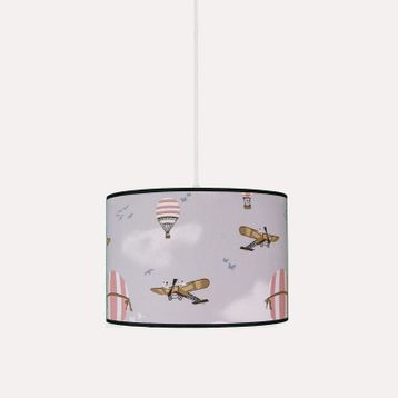 Şenay Gri Balon Uçak Aydınlatma Çocuk Odası Silindir Kumaş Avize