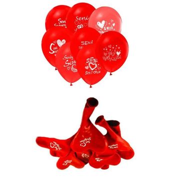 Seni Seviyorum Yazılı 10'lu Kalp Balon