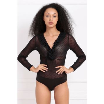 Sense Blz31319 Siyah Tül Ön Fırfırlı Agraflı Body