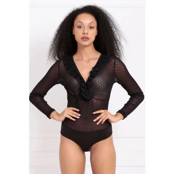 Sense Blz31319 Siyah Tül Ön Fırfırlı Agraflı Body