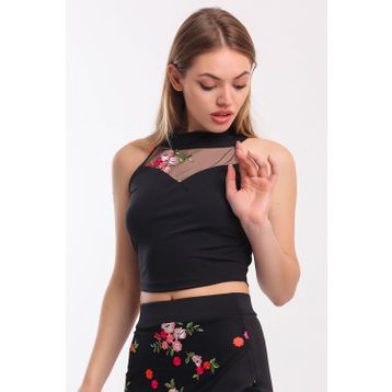 Sense Blz31401 Çiçek Desenli Renkli Tül Çiçekli Kısa Bluz