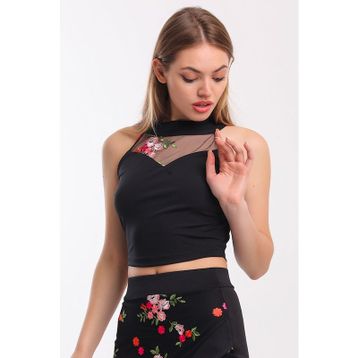 Sense Blz31401 Çiçek Desenli Renkli Tül Çiçekli Kısa Bluz