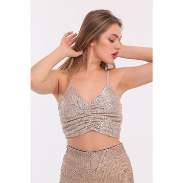 Sense _bus32491 Bej Astarli Croptop Askili Bustiyer