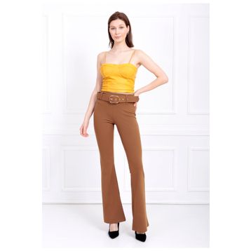 Sense PNT32439 İspanyol Paça Kemerli Örme Kumaş Pantolon