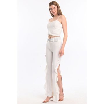 Sense PNT33394 Volanlı Kemerli Scuba Krep Pantolon