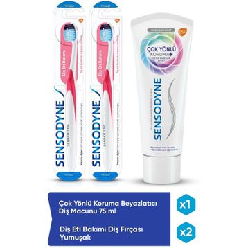 Sensodyne 75 ml Çok Yönlü Koruma Beyazlatıcı Diş Macunu + 2 Adet Diş Eti Bakımı Yumuşak Diş Fırçası