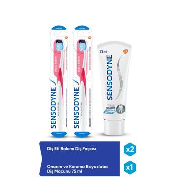 Sensodyne 75 ml Onarım ve Koruma Beyazlatıcı Diş Macunu + 2 Adet Diş Eti Bakımı Diş Fırçası