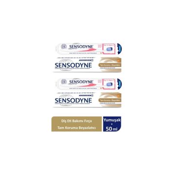 Sensodyne Tam Koruma+Beyazlayıcı 2x50 ml Diş Macunu + Diş Eti Bakımı Diş Fırçası