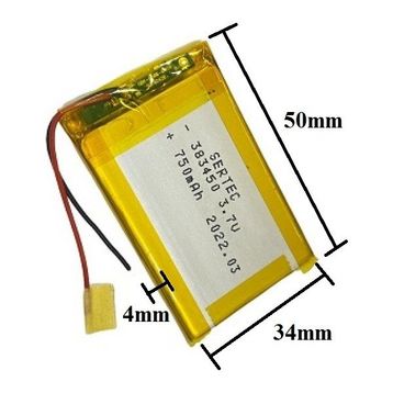 Sertec 383450 3.7V 750mAh Devreli Li-Polymer Pil