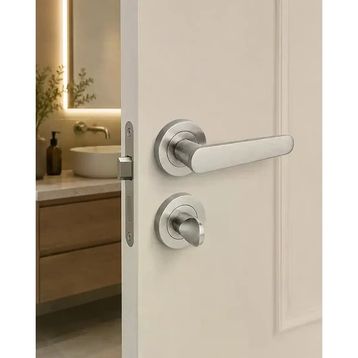 Sese Evin Model Rozetli Saten Renk Alüminyum WC Kapı Kolu
