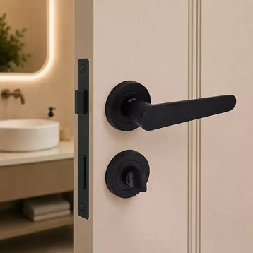 Sese Evin Modeli Rozetli Siyah WC Kapı Kolu