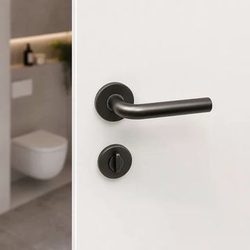 Sese Seda Modeli Yuvarlak Rozetli Antrasit WC Kapı Kolu