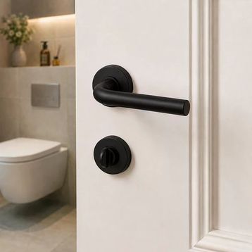 Sese Seda Modeli Yuvarlak Rozetli Siyah WC Kapı Kolu