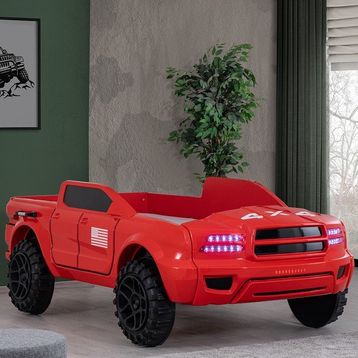 Setay 100X190 cm Kırmızı Mobilya Arabalı Jeep Süperlüx Ledli Arabalı Yatak