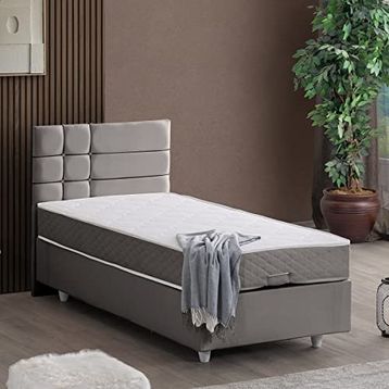 Setay Almada 90x190 cm Gri Tek Kişilik Baza Başlık Letto Yatak Seti