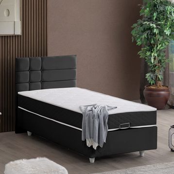 Setay Almada 90x200 cm Antrasit Tek Kişilik Baza Başlık Letto Yatak Seti