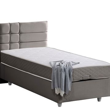 Setay Almada 90x200 cm Gri Tek Kişilik Baza Başlık Letto Yatak Seti